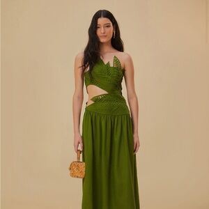 Farm Rio Green Leaves Cut Out Midi Dress Medium